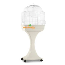 Cage Oiseaux "Aurora" Blanche Avec Support Sur Roulettes - 51x35x129cm